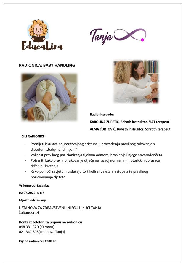 Pročitajte više o članku RADIONICA 02.07.2022. – BABY HANDLING